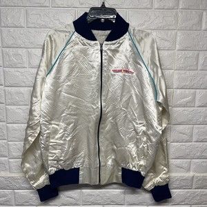 Vintage Super Chevy Sunday Class Winner 87 White Satin Bomber Jacket Men M EUC
